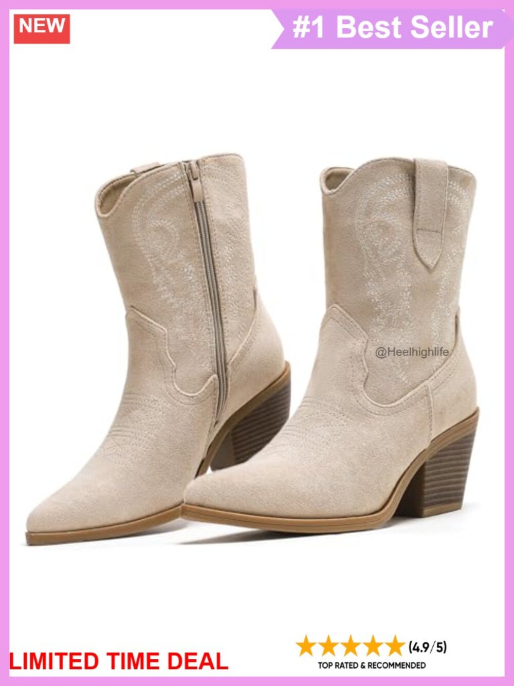 Faux Suede Western Ankle Booties Embroidery Pointed Toe Block Heel